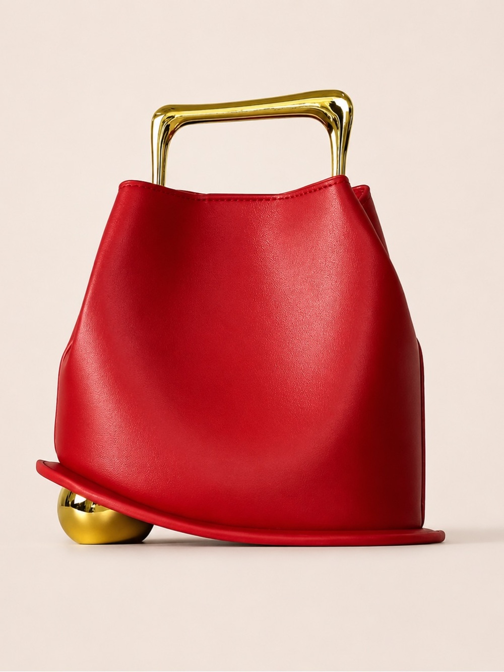 Structured Red Leather Satchel with Gold Accent Handle